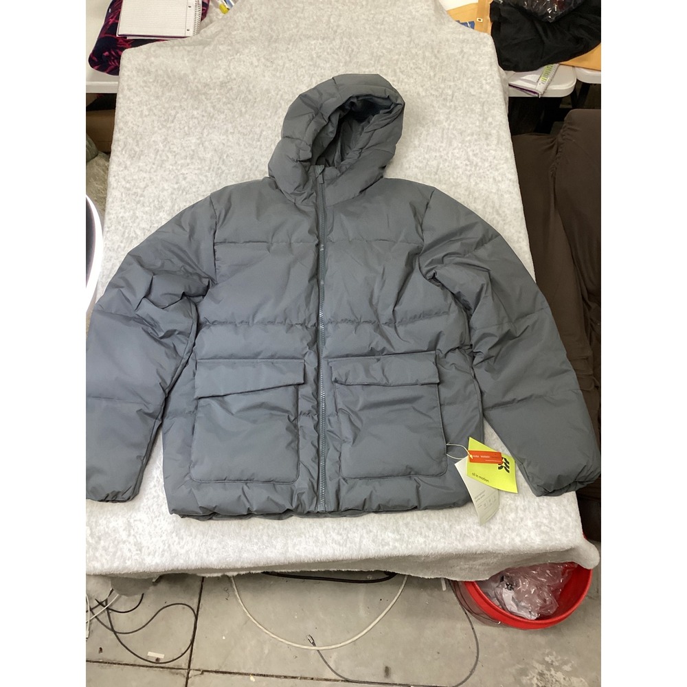 All in Motion Mens Heavyweight Puffer Jacket Gray Hooded Water Resistant L